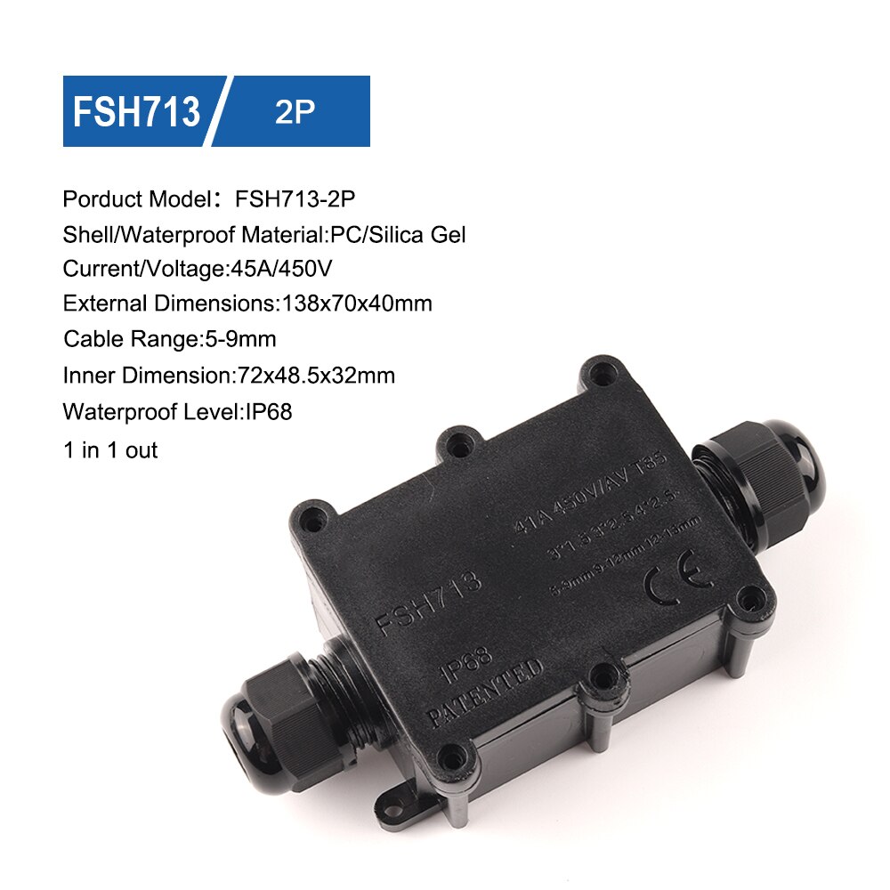 2/3/4/5/6 Way IP68 45A/450V Outdoor Waterproof Cable Connector Junction Box With Terminal Block For Wire Accessories: FSH713-2P