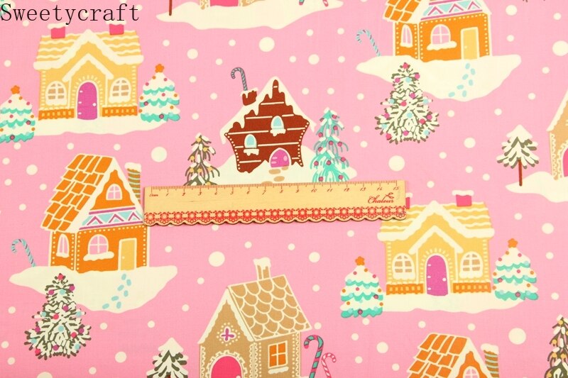 140x50cm Christmas House Print, Garment Dress Poplin Fabric Cloth High Density 100% Cotton Children Suede Fabric Other Fabric