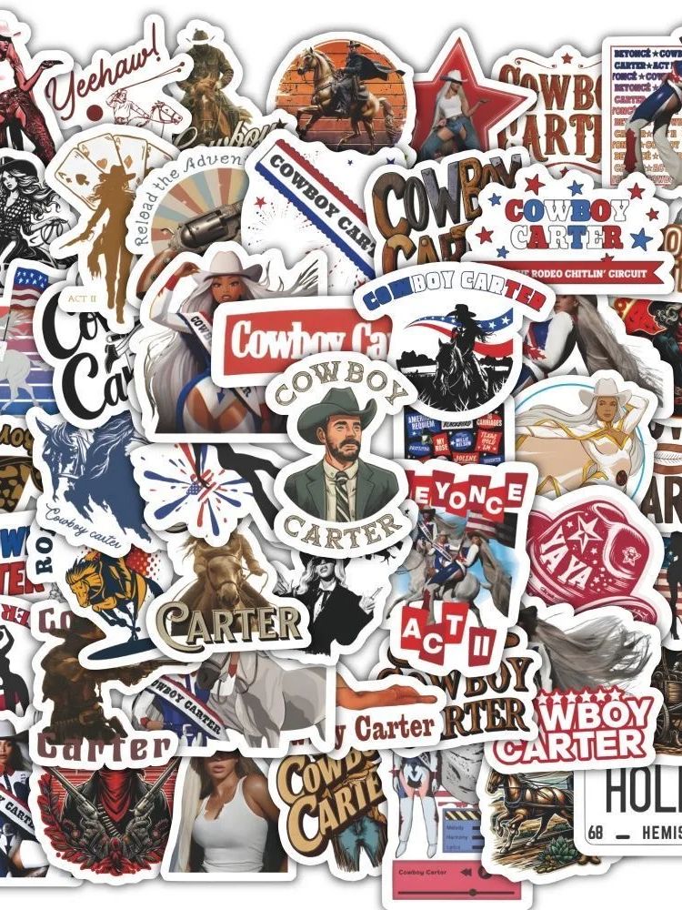 60Pcs Cool Cowboy Carter Stickers DIY Stickers Scrapbooking Phone Luggage Skateboard Vinyl Waterproof Graffiti Decals: Default Title