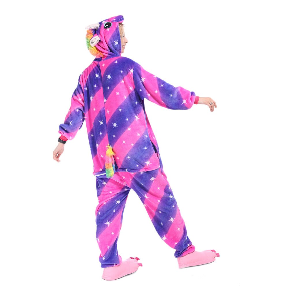 Disfraz de pijama de unicornio con capucha para niños, mono de dormir de cielo púrpura, Kigurumi