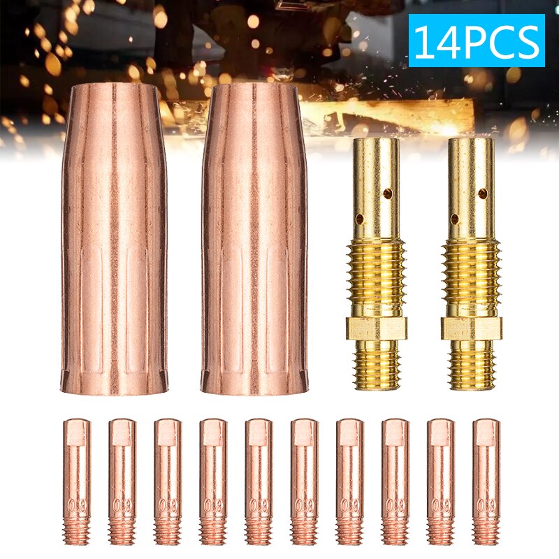 14Pcs Welding Torch Nozzle Part Kit Conical Nozzle Sleeve Rod Tool MIG Welding Tools Welders Accessories