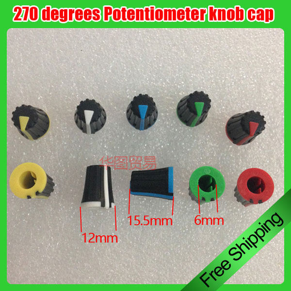 50 stks 270 graden Potentiometer knop cap gat 6mm half as potentiometer mixer knop cap blauw rood groen geel wit