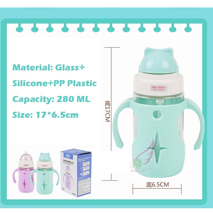 260Ml Baby Siliconen Glas Melk Voeden Bekers Breedte Mond Passen Water Cup Hand Houder Shatter Proof Melk Cups Kerst