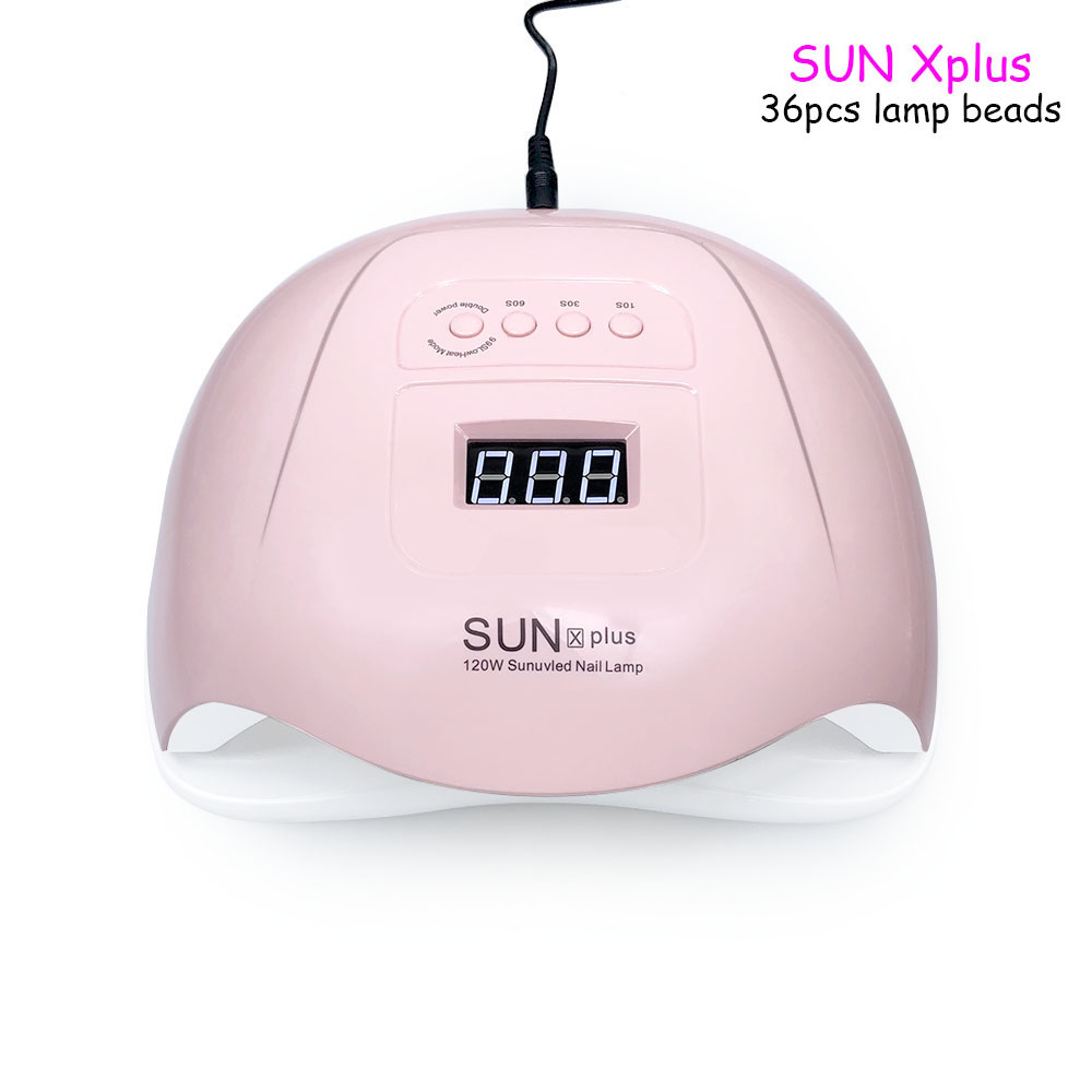 Lámpara UV LED para secado de uñas, lámpara secadora de uñas con luz de 120W/48W, para secado de barniz de Gel, con 30 Uds. LED, secado rápido, máquina para uñas con fondo de pies: xplus-us-120w-pink