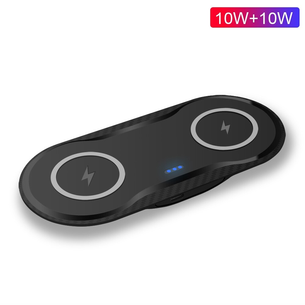 30W Dual Wireless Charger - 2-in-1 Fast Charging Dock for iPhone 12-8, Samsung S20-S9 - Dual 15W Pad: Dual 10W Black
