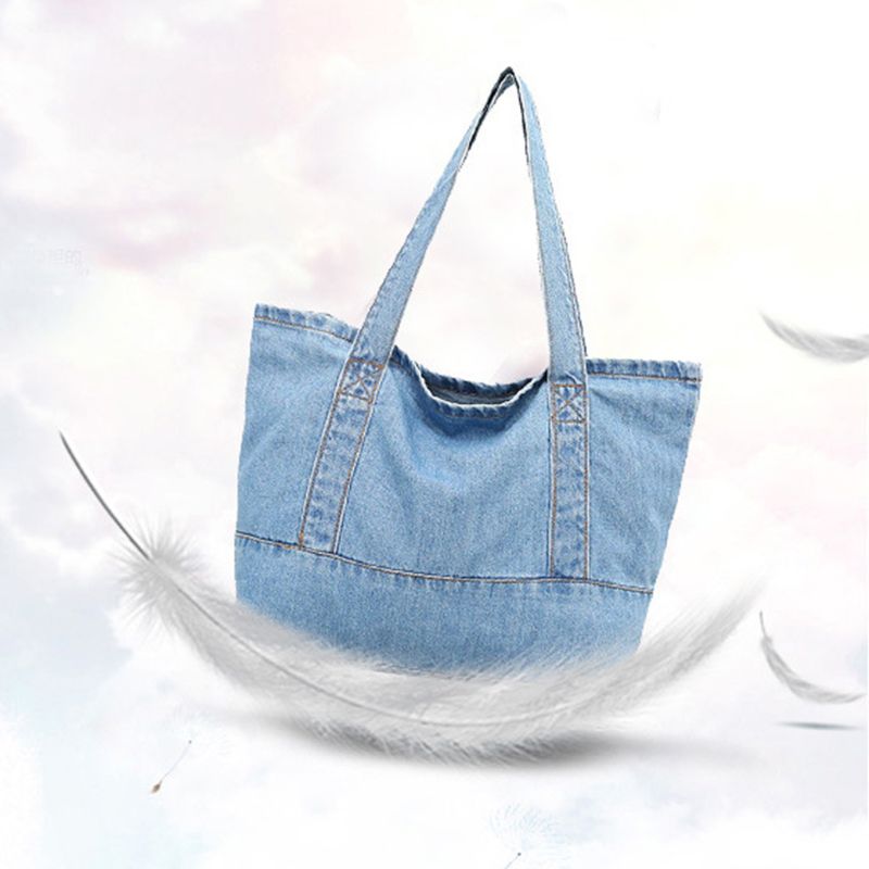 Mode Lichtgewicht Zachte Denim Tote Unisex Shopper Leisure Kleine Schoudertas L4ME