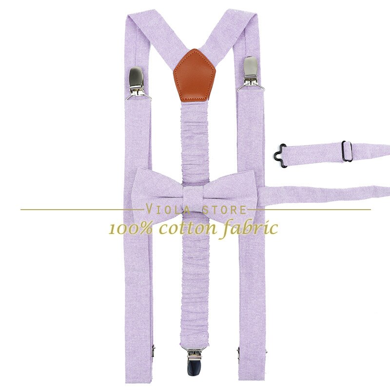 Peach Blue Lavender Solid Cotton 2.5cm Suspender Bowtie Sets Men Butterfly Braces Adjustable Straps Pants Wedding Accessory: No.04