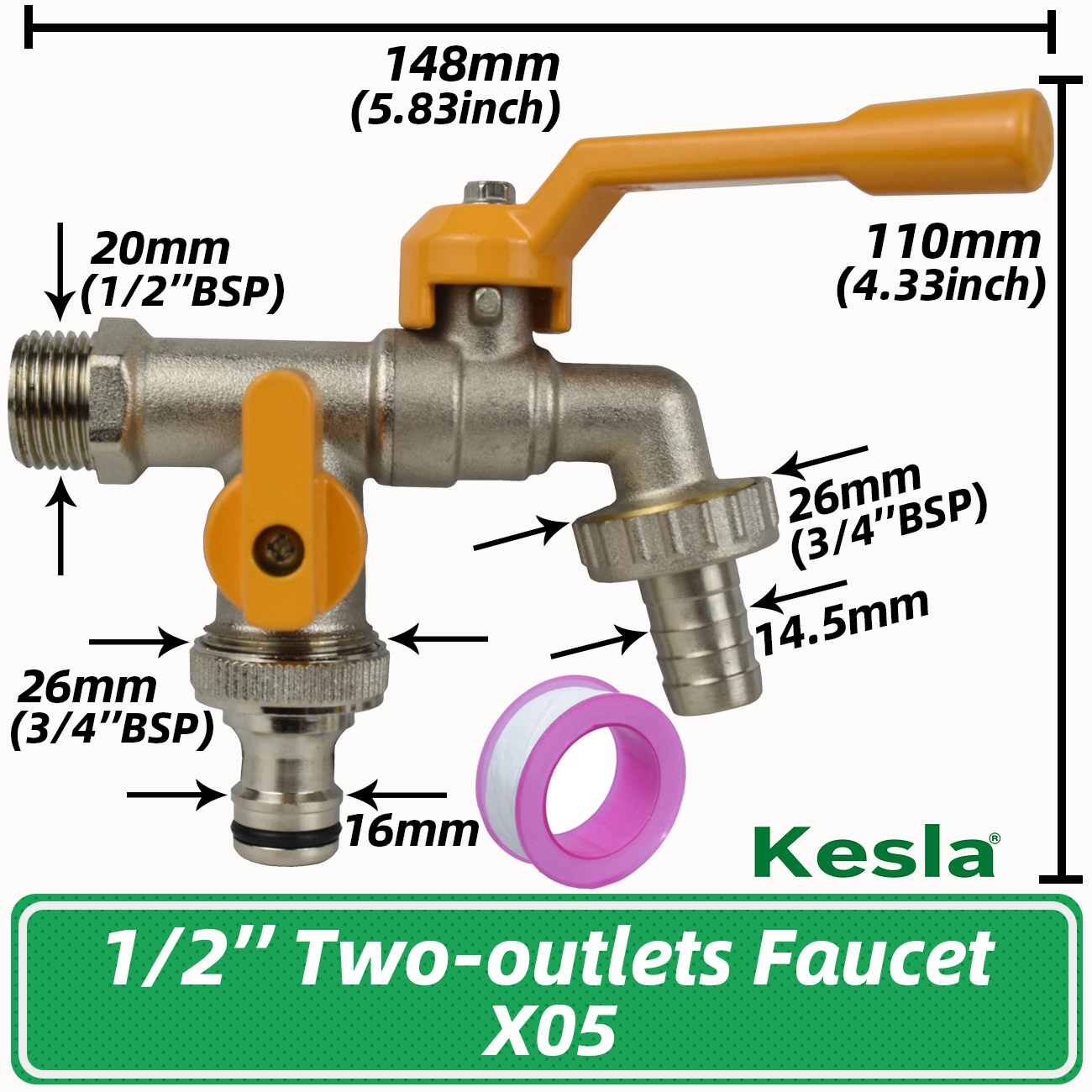 Gartenschlauch Messing Wasserhahn Wasserhahn Adapter 1/2'' IBC Wassertank Anschluss 2-Wege 1-Wege Bewässerung Joint Ersatz Fitting Kugelhahn: Black