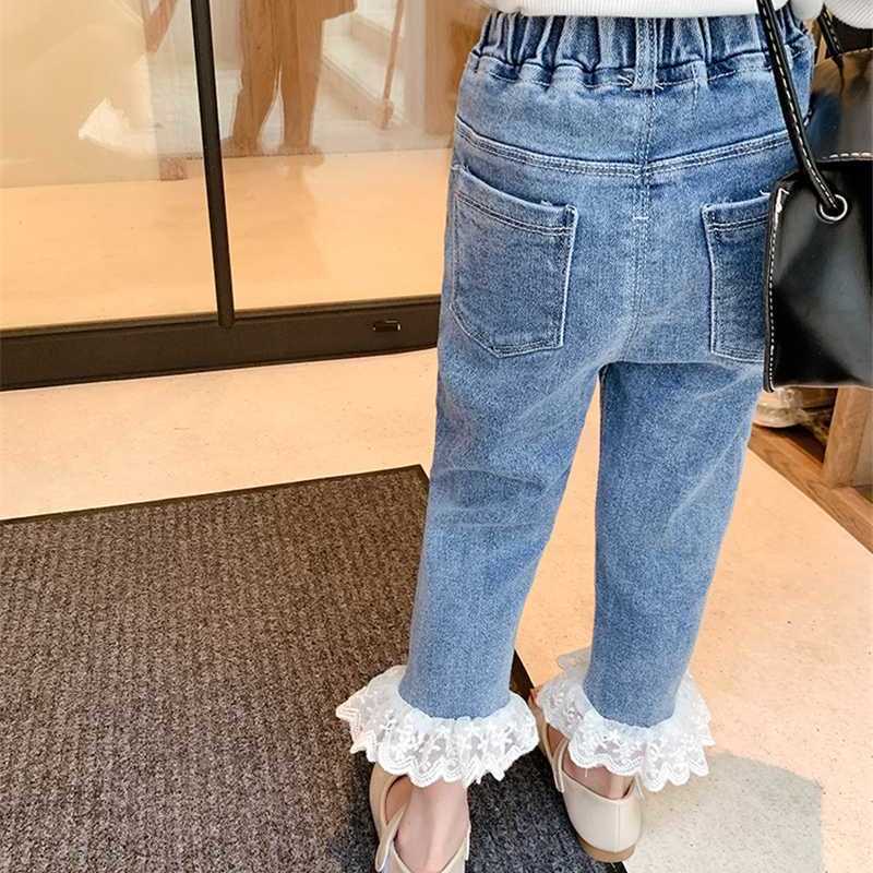 Ripped Jeans For Kids Children&#39;s Wear Girls Spring Autumn Versatile Lace Trousers Pants