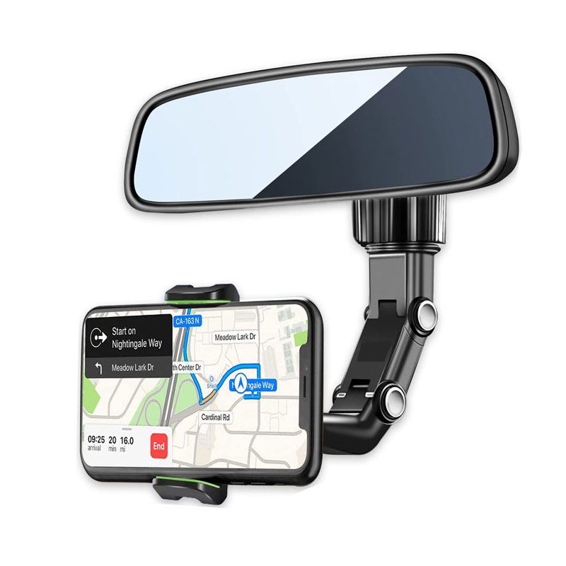 Soporte para teléfono con espejo retrovisor para coche, 360 ° Soporte giratorio para teléfono, soporte universal para teléfono de coche con soporte para GPS para todos los teléfonos inteligentes