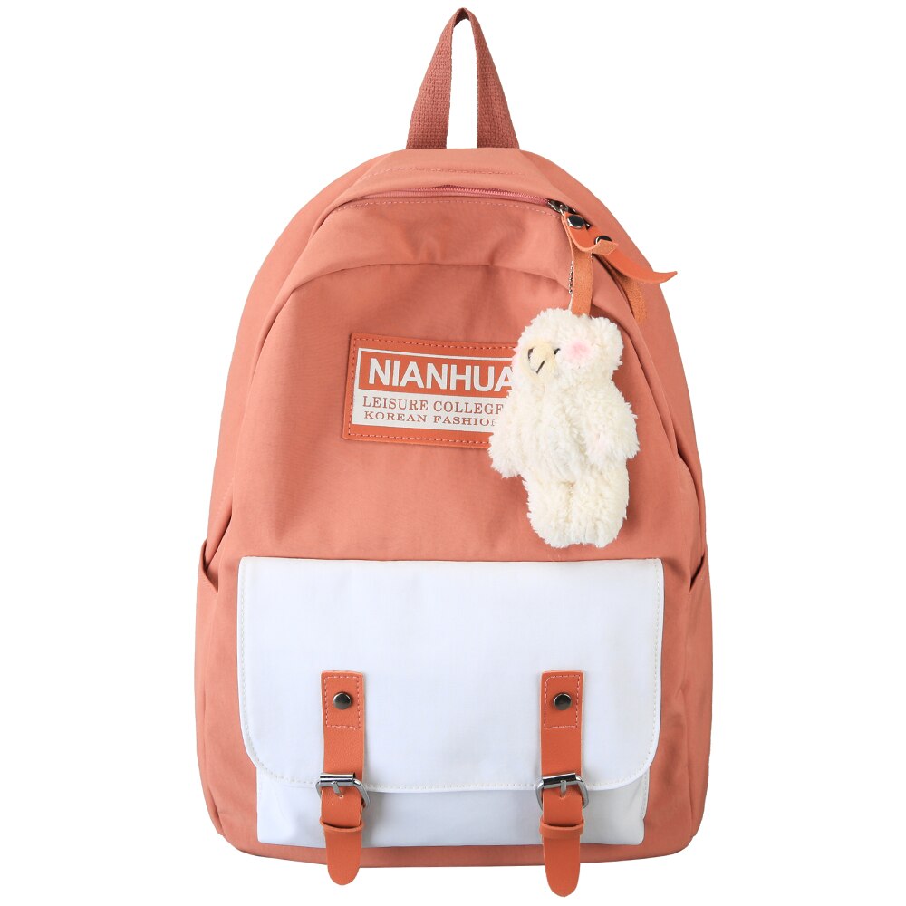 College Student Ladies Backpack Harajuku Women Female School Bag Cute Book Backpack Waterproof Nylon Girl Bag Kawaii: pink / With Bear pendant