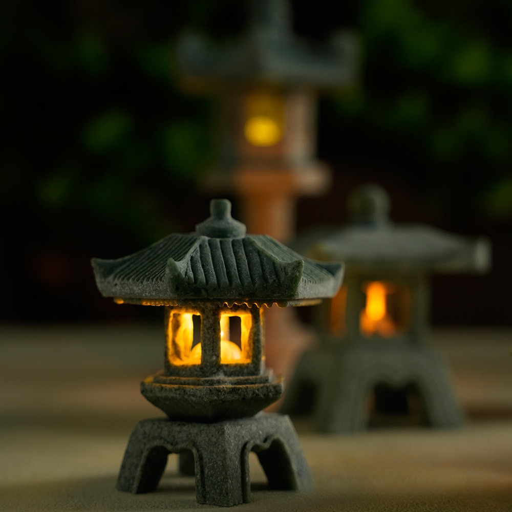 Mini Pagode Lantaarn Licht Tuinbeeld Micro Landschap Aquarium Zen Yard Aquarium Bonsai Zen Garden Home Outdoor Decoraties