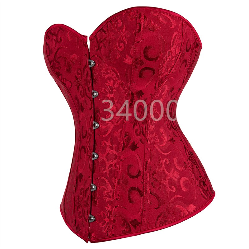 Corsé rojo vino corpiño Tops Sexy de encaje Push Up talla grande Corset estampado de flores Overbust victoriano Burlesque disfraz Vintage