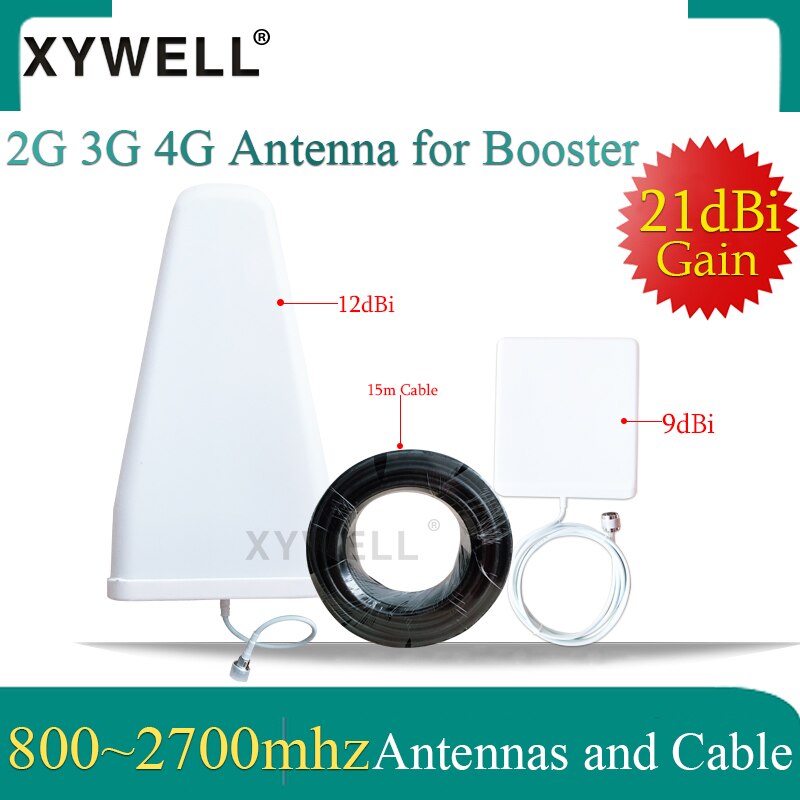 XYWELL 21dBi 4G Antennas 800~2700mhz LPDA Outdoor antenna Panel indoor Antenna 15 meter cable for 2G 3G 4G Mobile Signal Booster