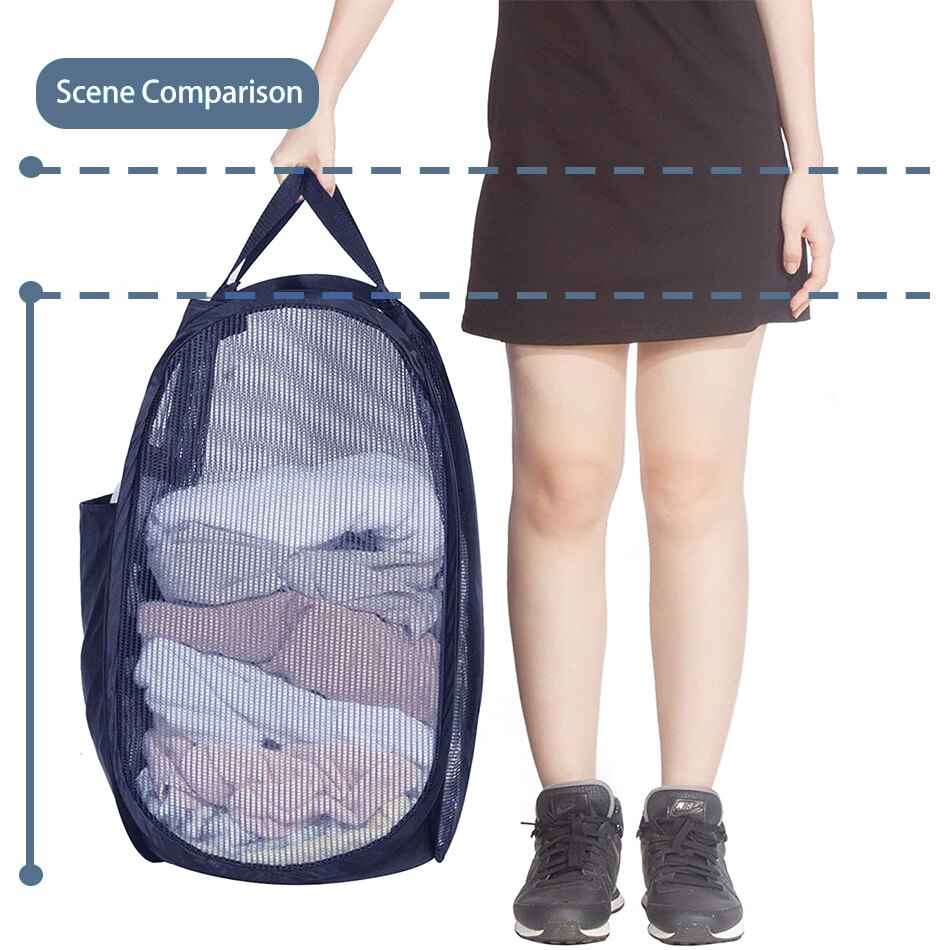 Large Pop-Up Laundry Hamper Collapsible Laundry Baskets With Durable Handles/Side Pocket for Dorm Bedroom Bathroom Laundry Room