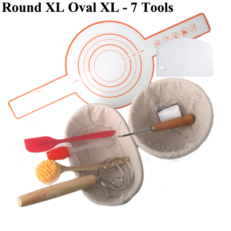 Bread Basket Set Kitchen Banneton Natural Rattan Basket With Linen Cover 7 Pcs Tools Sourdough Baking Tool Bread Proofing Basket: Pink