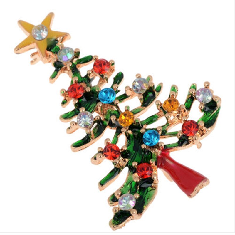 Weihnachten Baum Form Winter Mantel Kappe Brosche Strass Inlay Modeschmuck Festival Broschen Pins Für Frauen