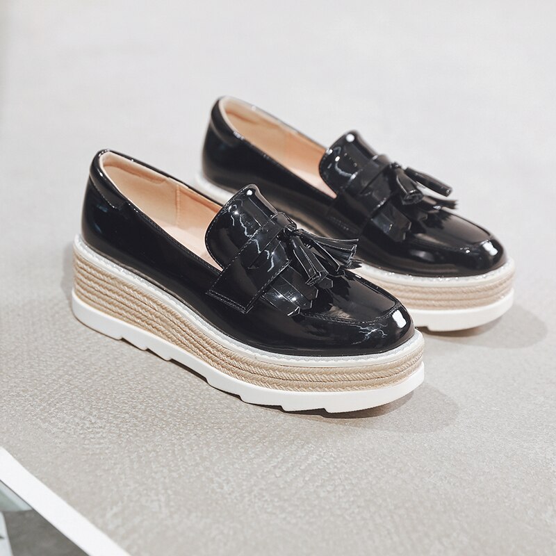Byqdy dusk platform pumps mule sko kvinner høy hæl kvinnelige pumps rund tå skinnsko kontor damer sko svart slip on: Svarte pumper / 4.5