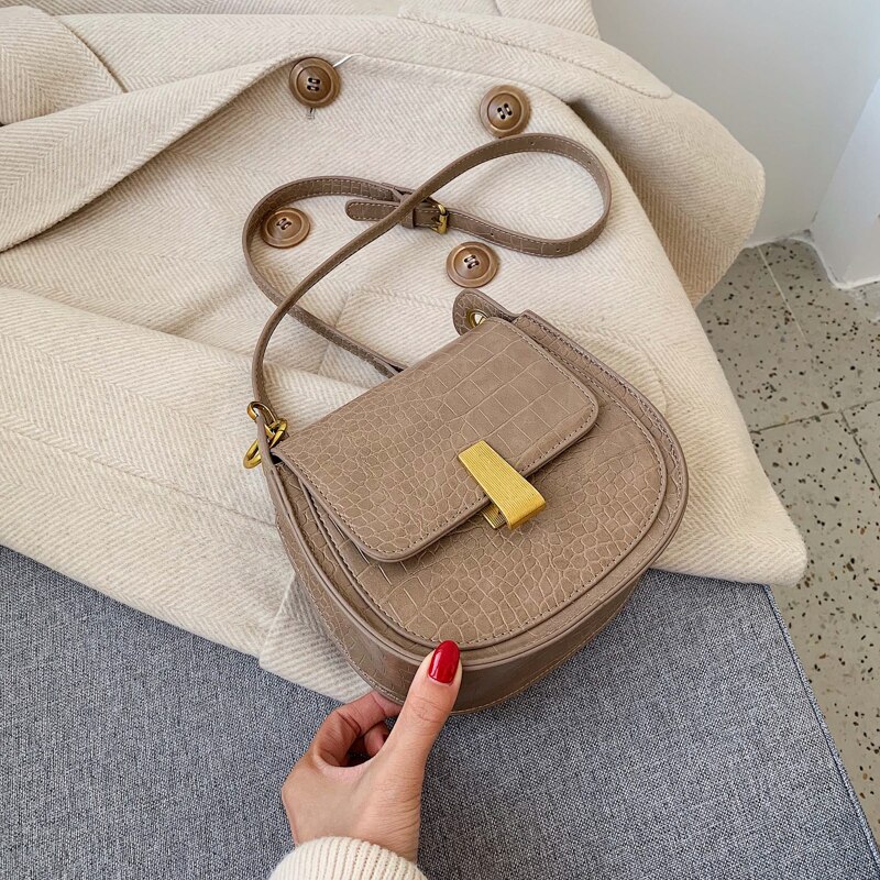 Stone Patroon Pu Lederen Tassen Voor Vrouwen Mini Crossbody Eenvoudige Tas Vrouwelijke Reizen Handtassen: Khaki