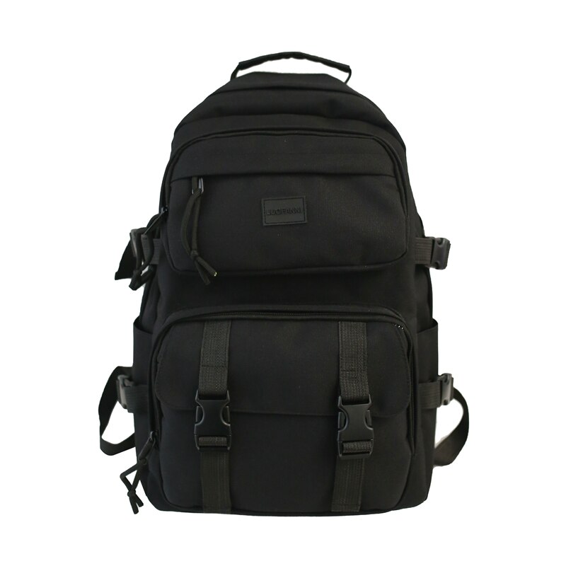 Dcimor vandtæt nylon kvinder rygsæk kvinde stor kapacitet spænde rygsæk unisex skoletaske laptop rygsække rejse mochila: Sort