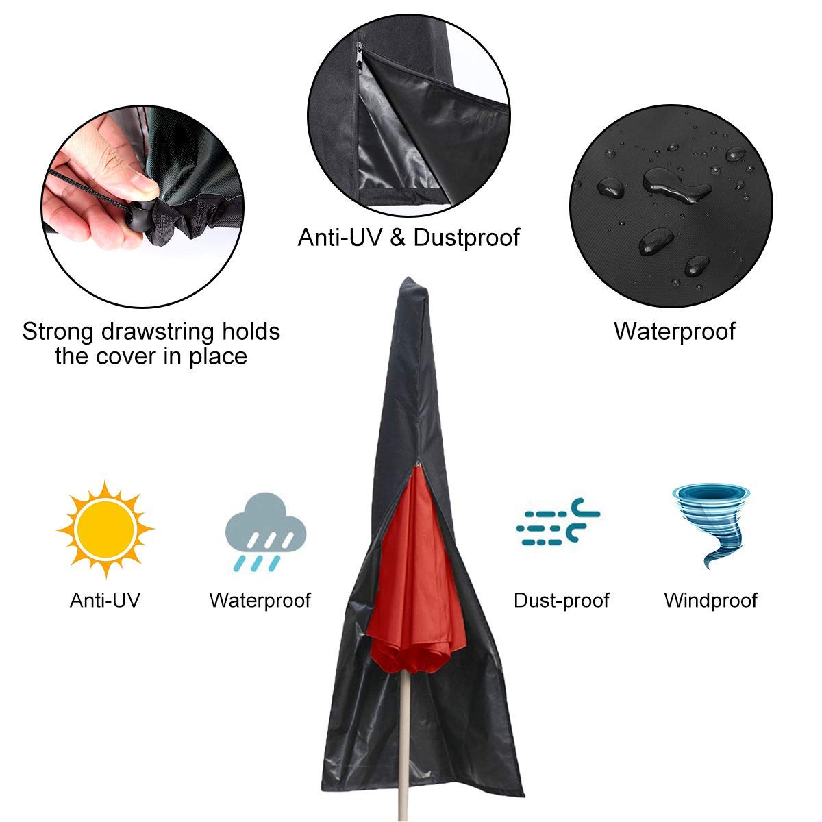 Waterproof Sun Shelter Patio Umbrella Canopy Rain Cover Shade Protective Sunshade Shed Zipper Bag Awing Bags Outdoor