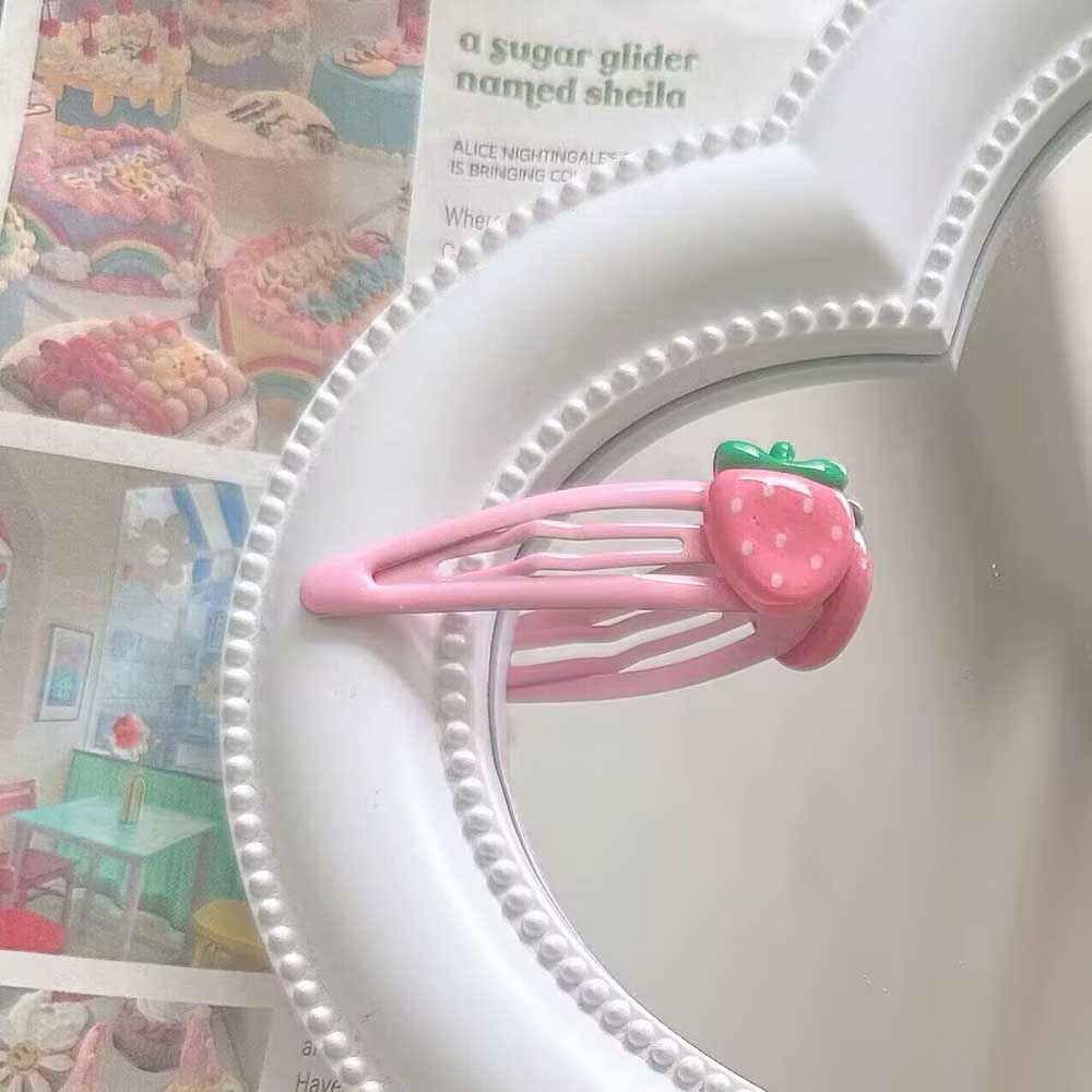 1 Uds. Pinza para el pelo de fresa rosa para niñas, pasadores de horquilla de aleación, Clip LATERAL con flequillo, fruta antideslizante BB, accesorios para el cabello: Rosa