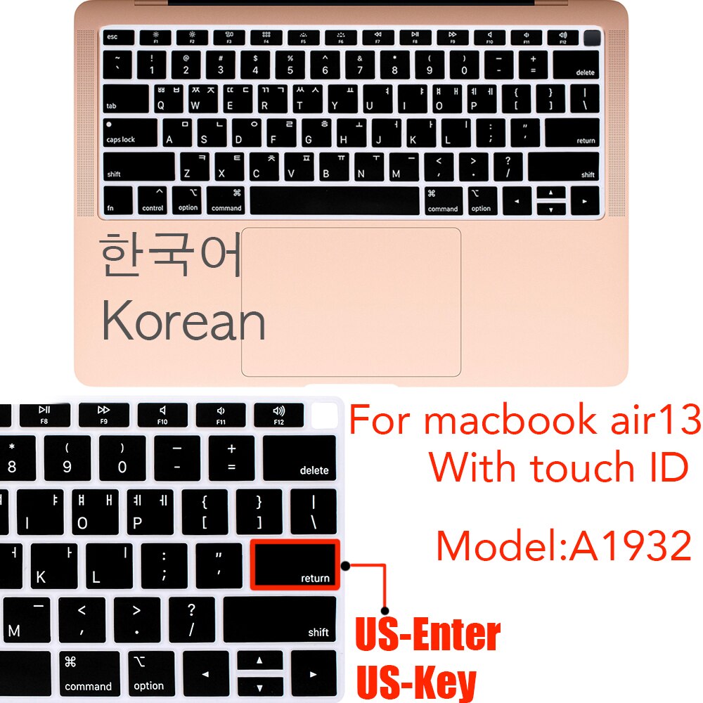 Funda protectora para teclado coreano US-Enter, para Macbook Pro 13Air 11 12 15 touchbar A2159 A1466 A1932/A1990/A1398/A1708