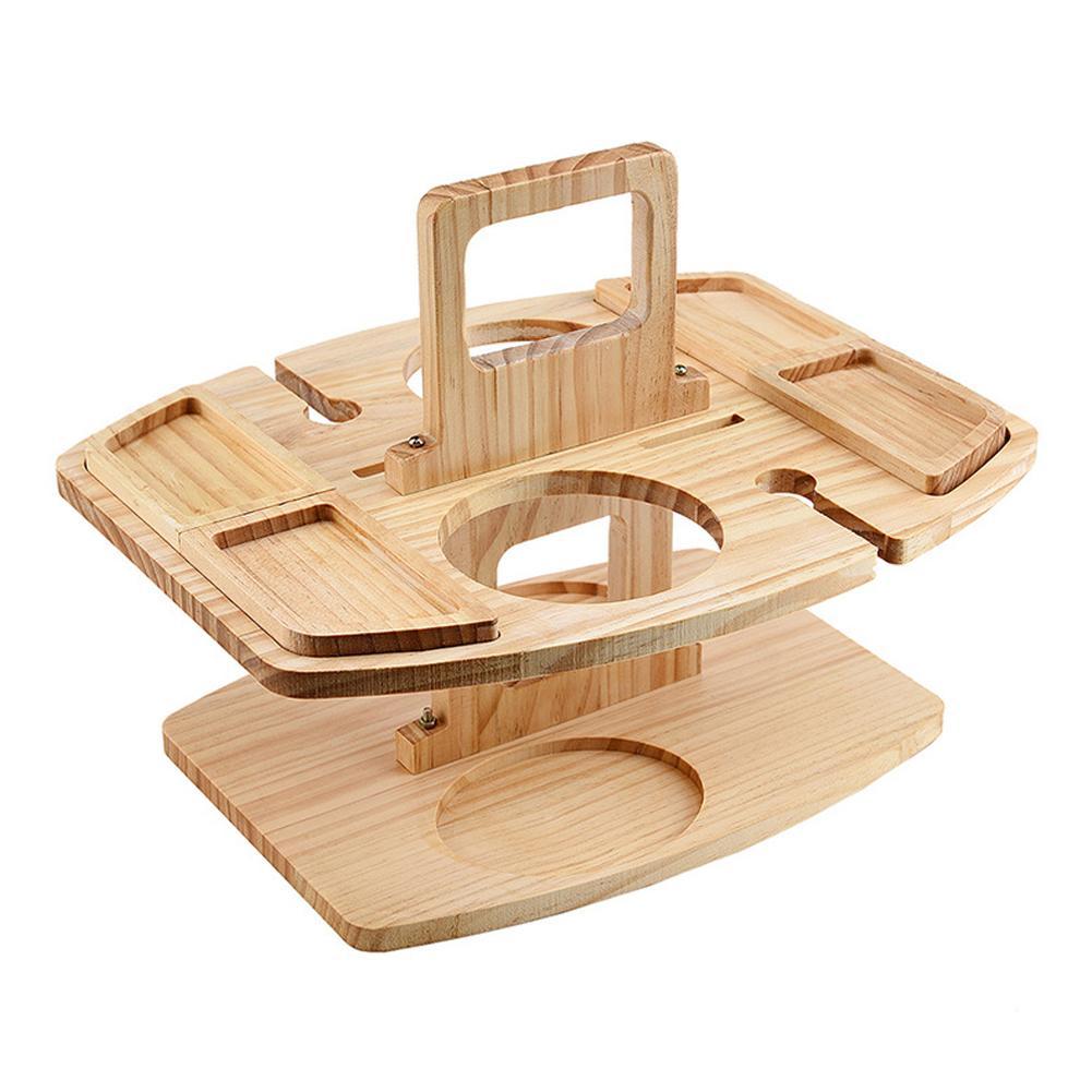 Houten picknicktafel, inklapbaar, draagbaar, voor buiten, ronde mini-klaptafel, wijntafel, campingtafel met glazen houder, wijnhouder voor tuin, outdoor, camping, picknick, strand