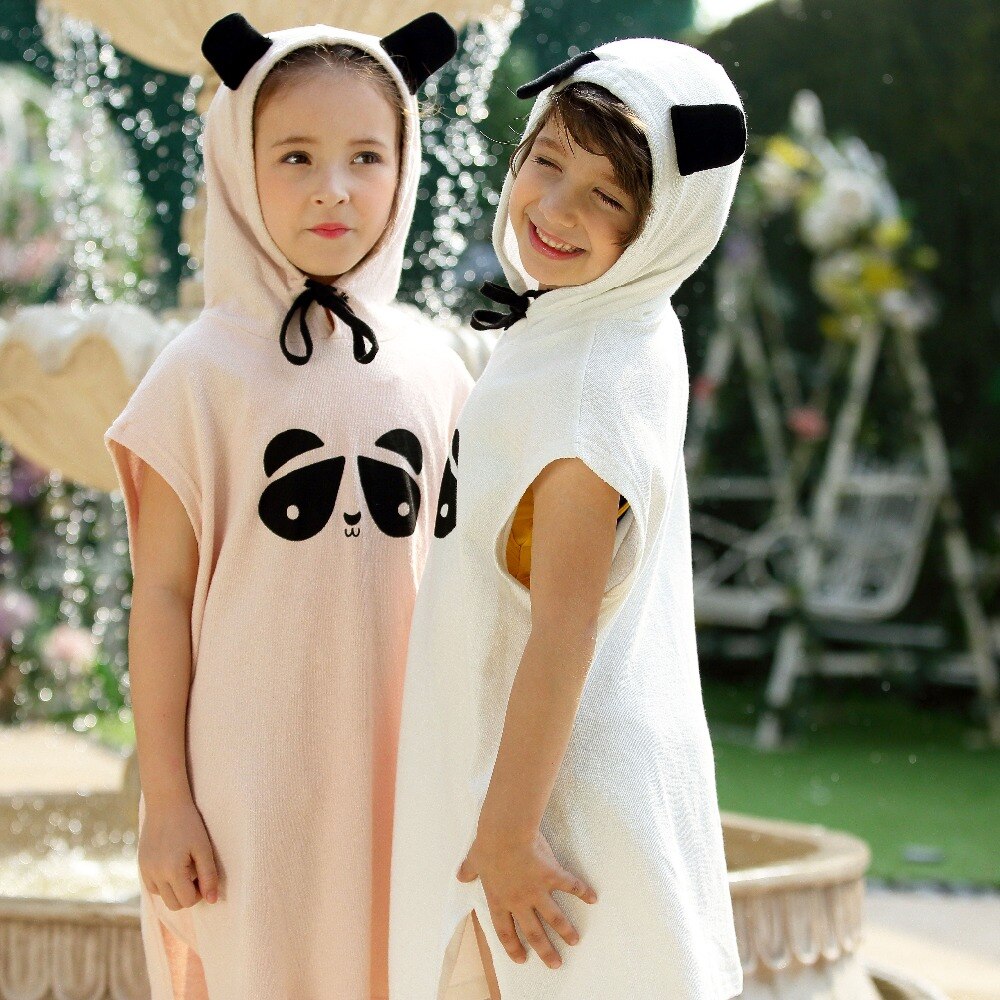 Børn strandbetræk panda print skjorte med kasket drenge piger uv-beskyttelse sød svømmeudslæt beskyttelsesdragt 3-10 år