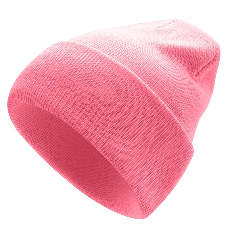 Strikket vinterlue solid varme luer unisex lue fritidshatt for menn kvinner hip-hop vår høst panser voksen skullies: Rosa