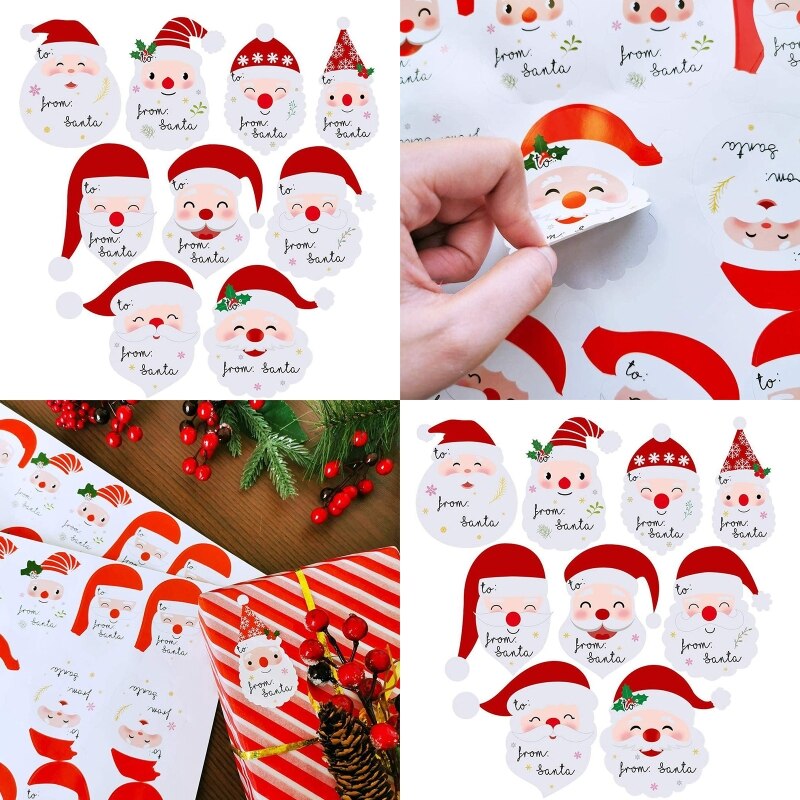 10 Vellen 90 Stuks Kerstcadeau Naam Tags Stickers Cute Van Santa Glimlach Etiketten Voor Xmas Wikkelen Party Favor