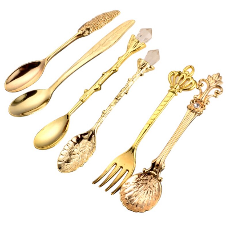 Juego de cubiertos de acero inoxidable, cucharas Vintage, tenedor de estilo real, cucharas de café talladas de Metal, accesorios de cocina, 6 unids/set