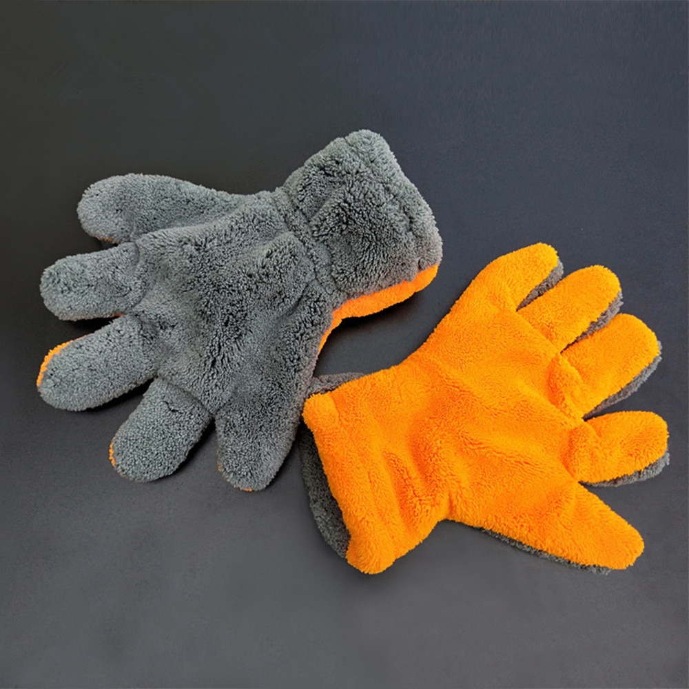Soft Double-sided Coral Fleece Car Wash Gloves 5-finger Gloves Multifunctional Cleaning Gloves for Car Washing Special Gloves