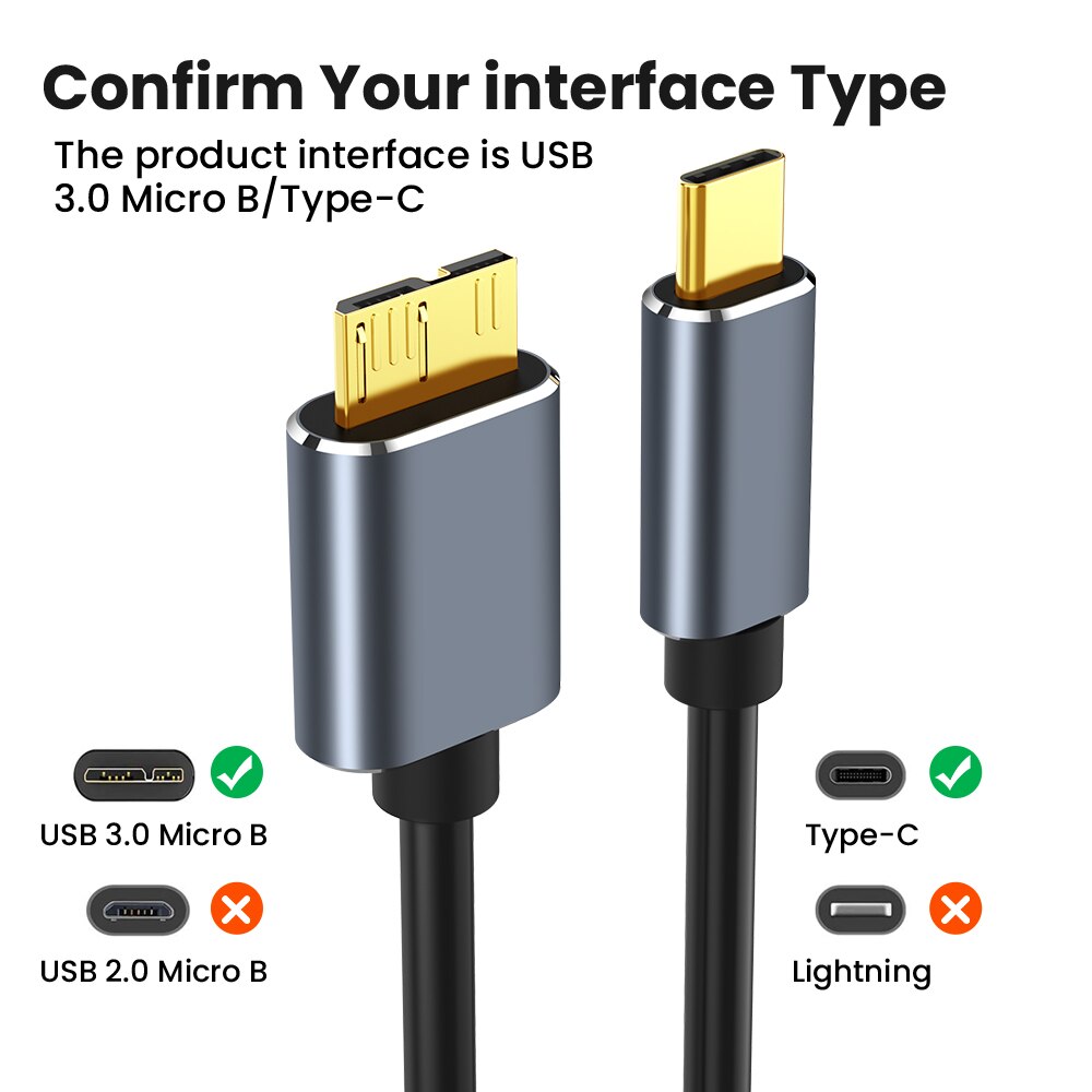Micro B USB C 3.0 Cable Type-C to USB 3.0 Micro B Cable Connector 5Gbps External Hard Drive Disk Cable for Hard Drive Computer