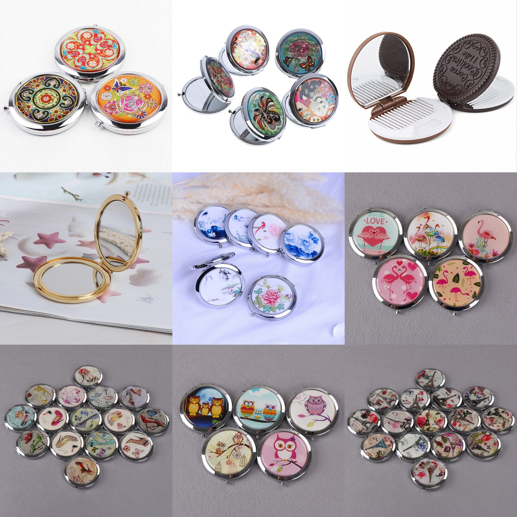 16 stijl dubbelzijdige mini-spiegels draagbare compacte zak dames meisje cosmetische kleine compacte spiegels opvouwbare spiegel make-upspiegel