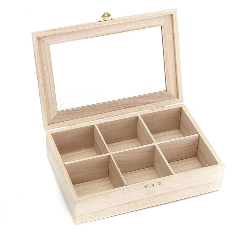 --6 Compartments Tea Box Natural Wood Tea Bag Durable Jewelry Organizer Storage Box Wood Sugar Boxes Packet Contai: Default Title