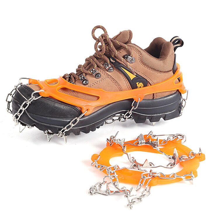1 par metal kæde stegjern trækkraft klamper is sne greb med 10 pigge til støvler klatring vandreture: Orange