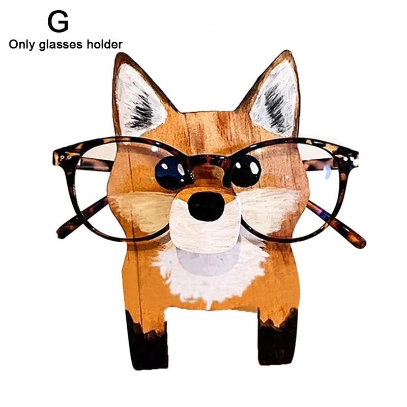 Animal Wood Glasses Rack Hand Carve Eyeglasses Spectacle Sunglasses Holder Stand Animal Puppy Cat Glasses Holder Stand: Fox