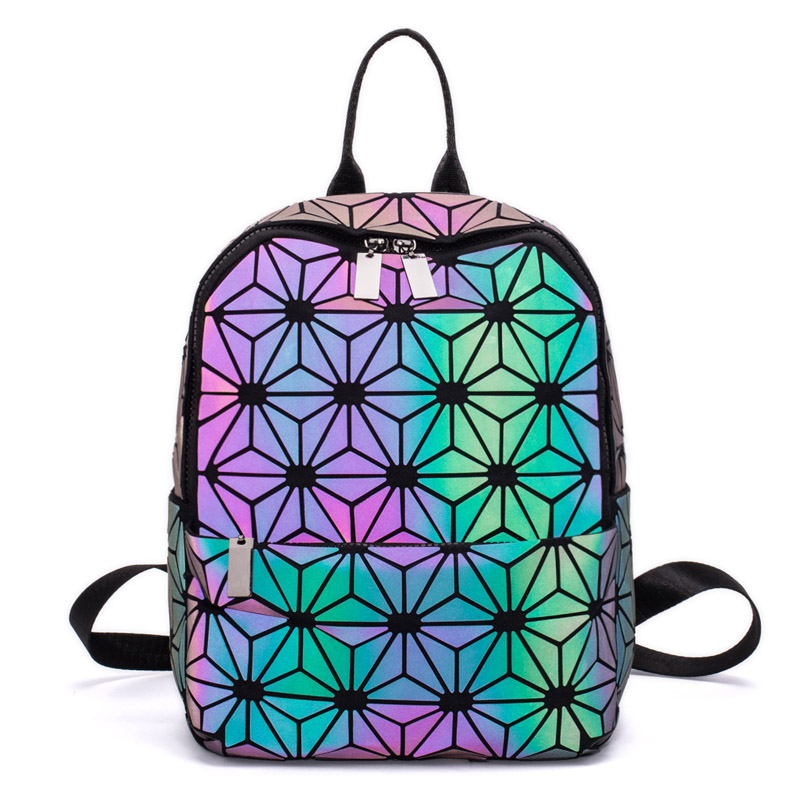 Frauen Rucksäcke Bao Tasche Leucht Geometrische Rucksack Für Teenager Mädchen Schule Tasche Holographische Diamant Rucksack Mochila Feminina