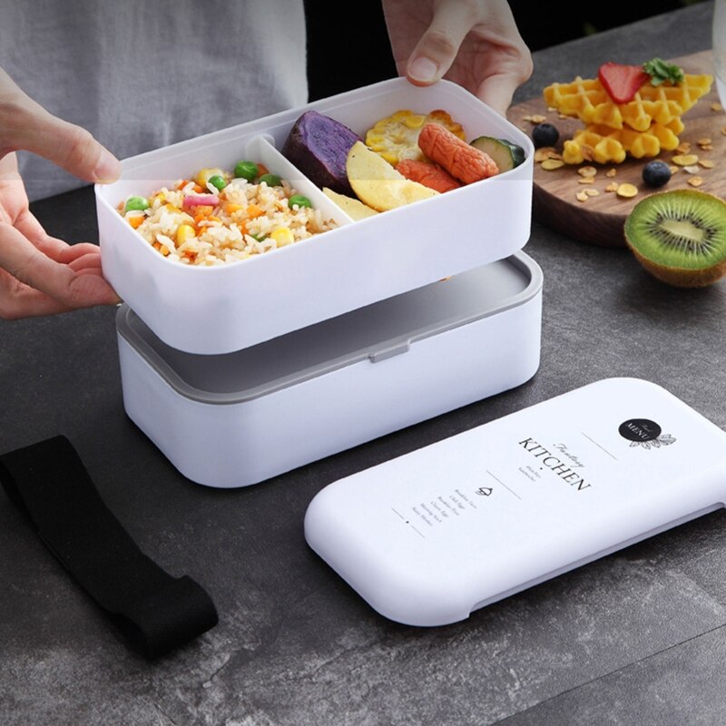 Draagbare Dubbele-Layer Verzegelde Lunchbox Duurzaam Bento Case Container Opslag Vet-Verminderde Ontbijt Hoge School Kantoor