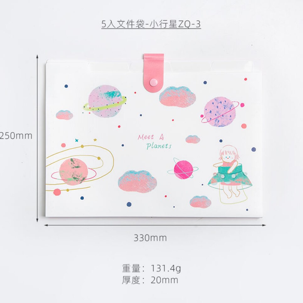 Cute Planet Plastic Portable File Folder Extension Receipt File Sorting Organizer Office Storage Bag Folders Filing Products: 5 into-3