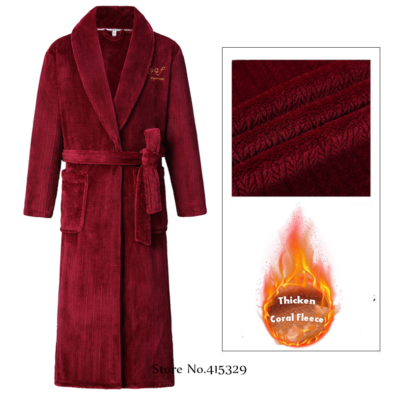 Bata tipo kimono de talla grande 3Xl 4Xl, ropa de casa de invierno para hombre, albornoz de lana Coral, batas de ducha, ropa de dormir gruesa y holgada: XXL / Castaño