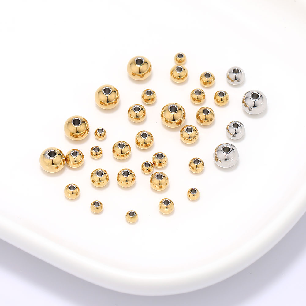 3 - 8mm lösa pärlor i rostfritt stål, guldfärgade, armband, halsband, berlocker, distanspärlor för gör-det-själv-smyckestillverkning, bulkmaterial