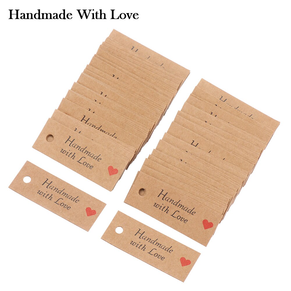 100Pcs Bruin Kraftpapier Tags Opknoping Label Papieren Kaart Handgemaakte Kleding Tags Dank U Liefde Verpakking Levert Diy ambachten: Handmade With Love