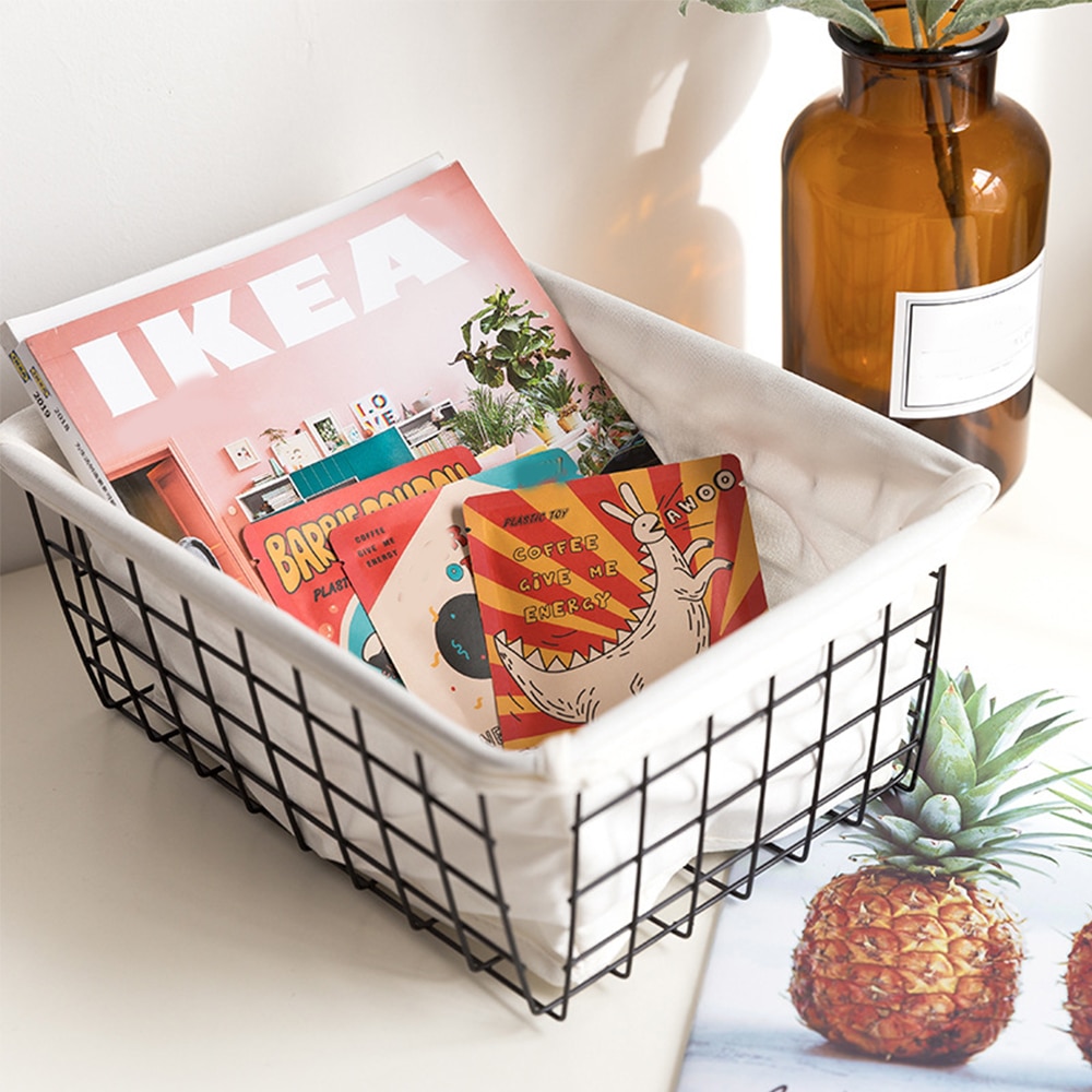 Cesto de hierro de estilo nórdico para almacenaje, cesta para pan y aperitivos, soporte organizador para el hogar, almacenamiento de artículos diversos de cocina para el baño