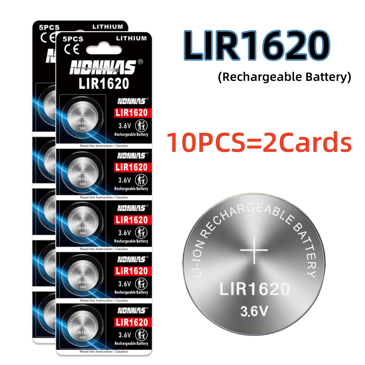 1-10 sztuk LIR1620 1620 3.6V akumulator ładowanie 1620 może zastąpić baterie guzikowe CR1620: Niebieski