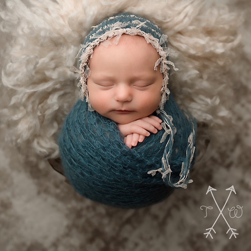 Nyfødt baby fotografering rekvisitter, håndlavet strik mohair wrap, baby blødt tæppe, wrap med matchende hat