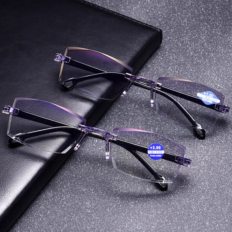 Rimless Bifocale Leesbril Mannen Vrouwen Anti Blauw Licht Verziend Glazen Dioptrie 150 250 TR90 Onbreekbaar