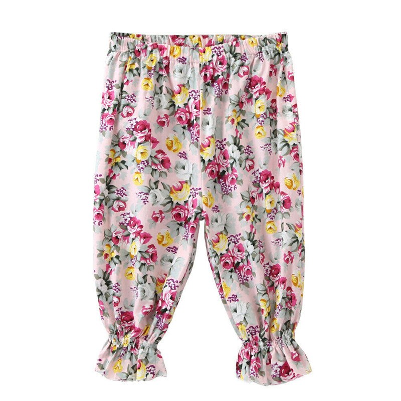 Børn baby piger bukser tøj blomstret trykt elastik talje mid wasit blomster cropped bukser pink gul marineblå