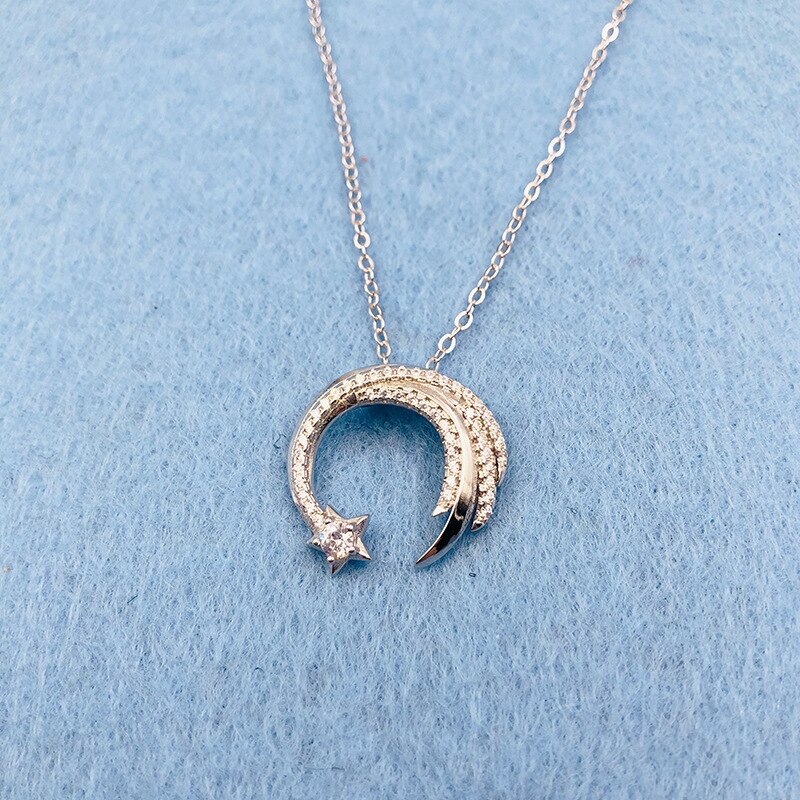 Moon Star 925 Sterling Silver Meteor Garden Slip Falling Meteor Micro-Inlaid Clavicle Chain Temperament Female Necklace SNE295